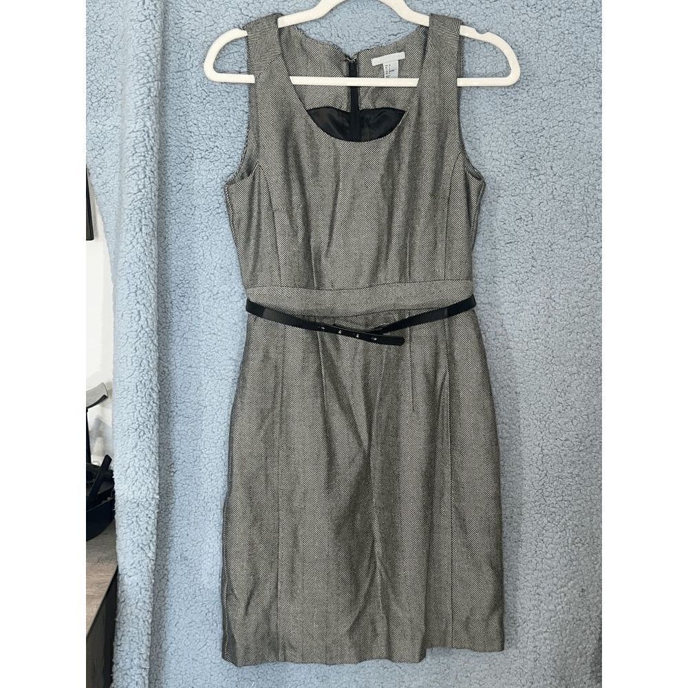 H&M Brown & Black Pencil Zip Up Womens Sleeveless Belted Dress Sz 8